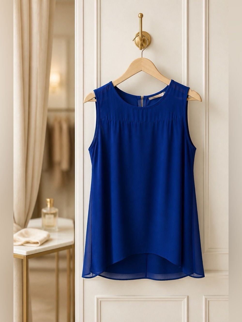 Sleeveless Blue Chiffon Layered Tank Top